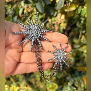 Crystal Snowflake Collar Clip Brooch with Chain